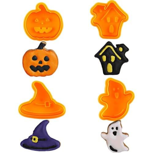 4PCS Halloween Cookie Cutter Cookie Mould Set Baking Accessories DIY Baking Mould Halloween Cookie Cutters for Cookie Stamp