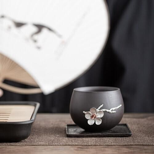 4PCS Purple Clay Master Cup Ceramic Household Japanese Kung Fu Tea Set Maple Leaf Individual Single Cup Inlaid Plum Large TeaCup