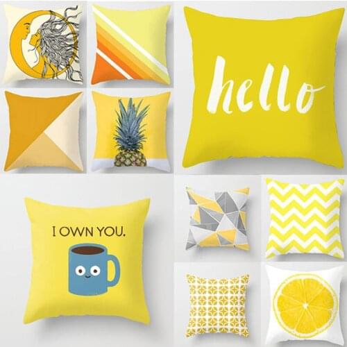 45*45cm Yellow Series Cushion Cover Plaid Flower Letters Print Sofa Pillow Cases Home Decor Car Office Decorative Accessories