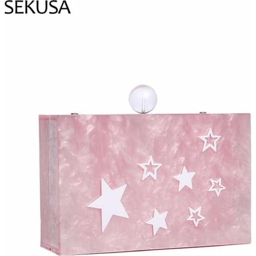 Acrylic Clutches Female Purse Fashion Star Pattern Sequined Evening Bags for Women Luxury Chains Shoulder Bag