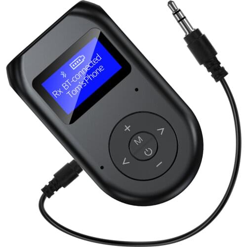 Bluetooth-compatible 5.0 Audio Receiver Transmitter with LCD Display Mic Handfrees 3.5mm AUX Stereo Wireless Adapter For TV