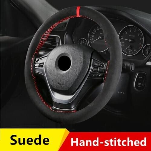 1pcs 38cm DIY Car Steering Wheel Cover Microfiber Suede Hand-stitched Soft Steering Covers Car-styling Interior Accessories