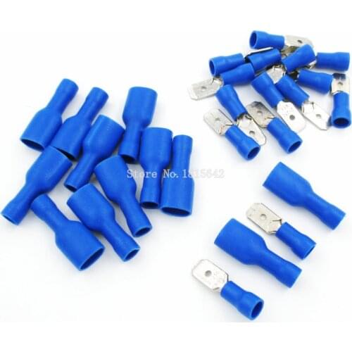 FDFD2-250*50 MDD2-250*50 16-14AWG BLUE Insulated Spade Crimp Wire Cable Connector Terminal Male/Female Kit 100PCS 50pair
