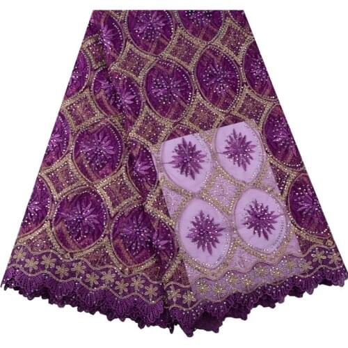 Purple African Lace Fabric 2018 High Class Lace With Plenty Stones Nigerian Lace Fabrics Beaded Lace Fabric For Party Dress 952
