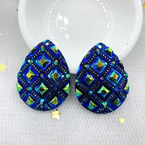 Crystal AB stitched rhinocerone bead earring Droplet Fltaback gem Caperson 2 holes 30x40MM 18 pieces/lot