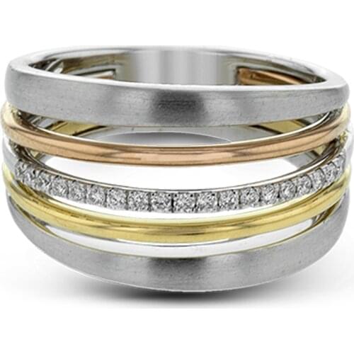 Huitan Simple and Stylish 5 Rows Women Ring OL Style Metallic Delicate One Row Crystal Zircon Stone Daily Wear Versatile Ring