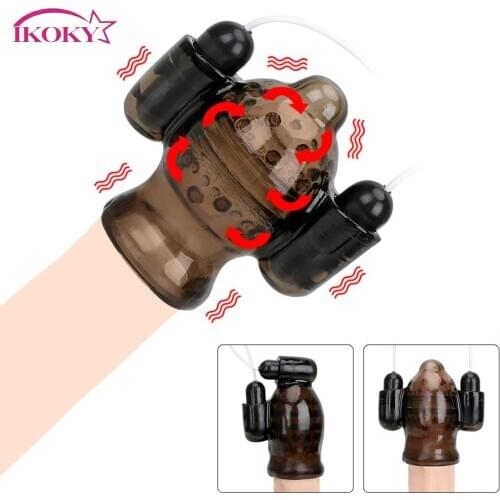 IKOKY Cock Ring Glans Trainer Massage Delay Ejaculation Lasting Trainer Penis Vibrator Male Masturbator Sex Toys For Men