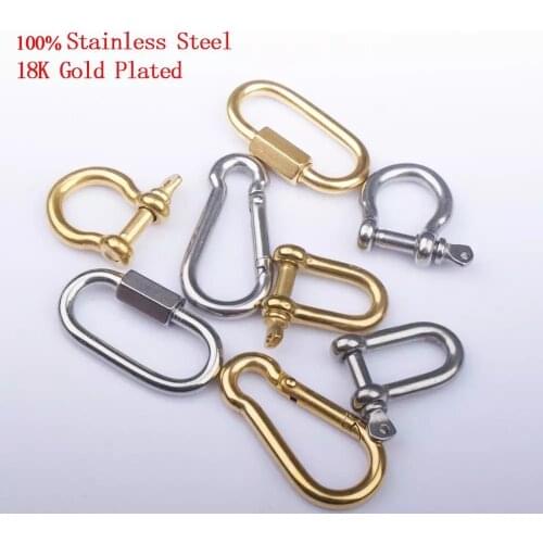 100% Stainless Steel Carabiner Charm Hook Clasp For Jewelry Making Gold/Silver Color Metal Carabiners Spiral Clasps & Hooks