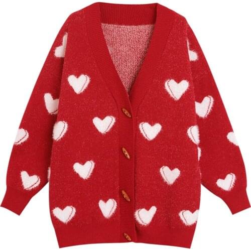 4XL Cardigan Sweater Women Spring Autumn Single-breasted Style Korean Loose Sweet Sweater Jacket Trend Love Sweater 2021 New