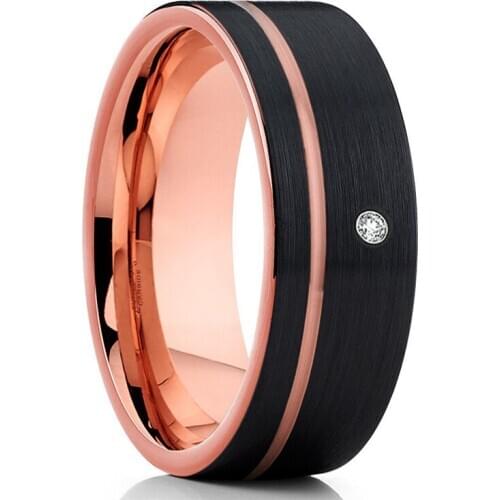 Customize 8mm Fashion Tungsten Ring Jewelry Comfort Fit Rose Gold and Black Color Two Tone Wedding Engagement CZ Stone Rings