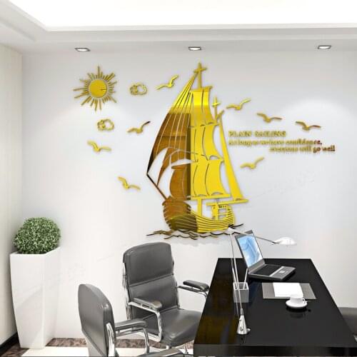 Creative Sailboat Acrylc 3D Wall Stickers Company Inspirational Mirror Wall Stickers Classroom Dorm Room Office DIY Decoration