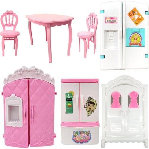 NK Mix Style Bed Dollhouse Wardrobe Fridge DIY Furniture for Barbie Doll For Kelly Doll Accessories Baby Gift Girl' Toy JJ