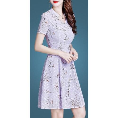Summer Women Dress V-neck Chiffon Elegant Patchwork Floral Retro Vintage Vestidos Valentines Day Party Plus Size S~4XL 8630