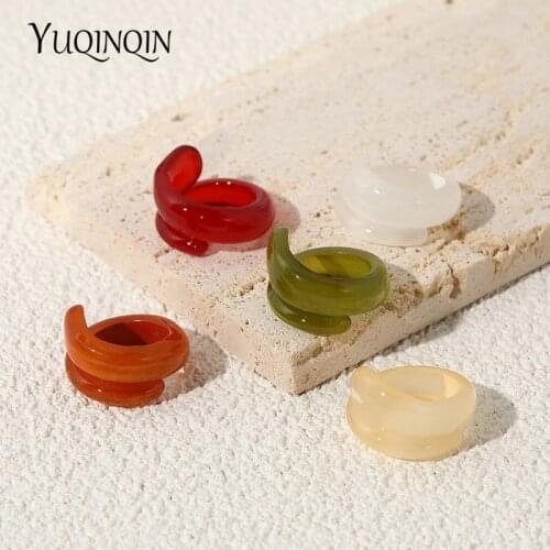 New Korean Ins Vintage Resin Geometric Colorful Irregular Rings Set for Women Girls Simple Colourful Fashion Jewelry Party Gift