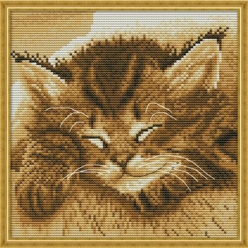 NKF Sleeping Cat Animal Cross Stitch Kits 11CT 14CT Chinese Cross Stitch Pattern Embroidery Needlework Set for Home Decor