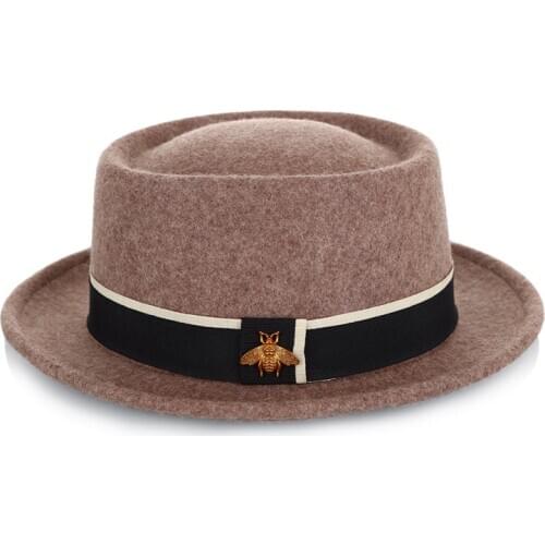 New Korean Jazz Hat of Pure Wool for Autumn and Winter Ladies in 2018,Fashionable Bee Trim Little Top Hat Traditional Felt Hat