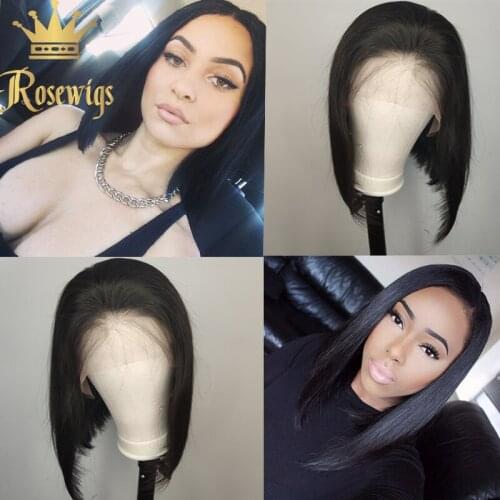 13x4 Lace Frontal Wig Straight Short Bob Malaysian Non Remy Human Hair For Women Rosewigs