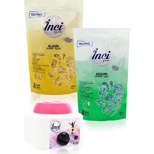 Pearl waxing yellow + Green 2 PCs 200 grams (total 400 gram) + waxing heater machine hard beads waxing, feather alma hair removal