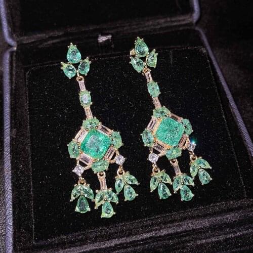 Luxury Vintage Lake Green Diamond Butterfly Petal Earrings 925 Silver Needle Design Sense Long Petals For Women Fine Jewelry