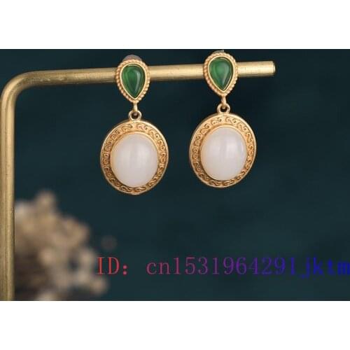 White Jade Water drop Ear Studs Jewelry Charm Gifts Zircon Earrings Chalcedony Women Crystal 925 Silver Natural Fashion Amulet