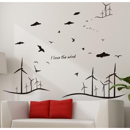 [SHIJUEHEZI] Black Color Windmill Wall Stickers DIY Countryside Mural Decals for Living Room Bedroom Home Decoration