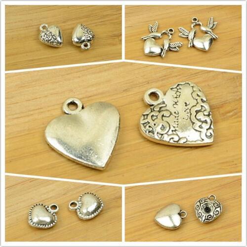 Alloy 3d heart shape stereo pendant antique silver DIY charm jewerly findings clothing accessories Christmas choker bracelet