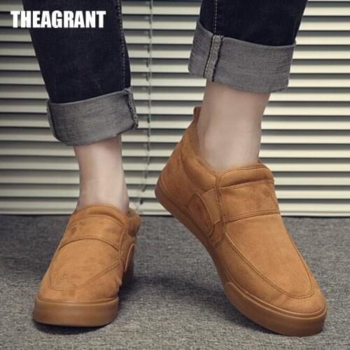 THEAGRANT 2021 Fashion Fur Man Shoes Winter Flock Solid Male Flat Shoes Basic Short Plush Casual Shoes Loafers MFS3040