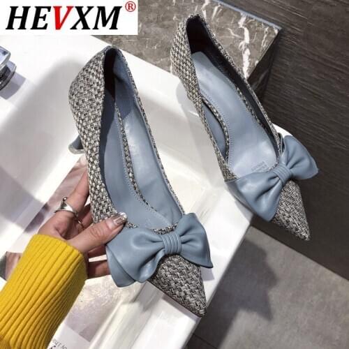 Women Bow-knot Comfortable Office High Heel Shoes Lady fashion Sweet Spring Slip On High Heel Pumps Mujer Tacones Altos