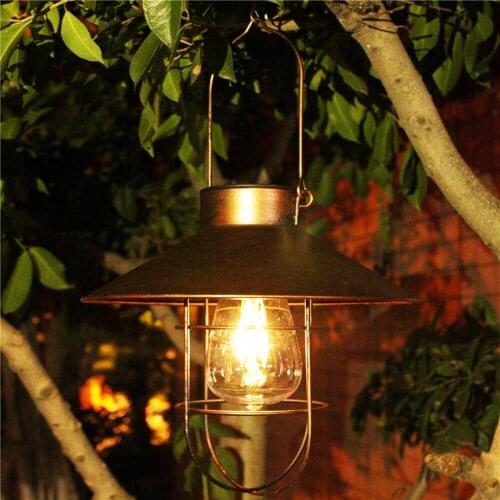 Solar Lantern Lamp Outdoor Hanging Waterproof Vintage Metal Solar Garden Lights with Tungsten Bulb Decorative for Patio Backyard
