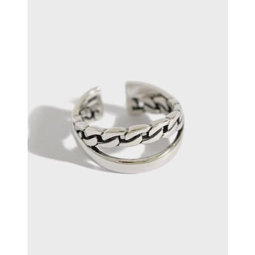 YPAY 100% Real 925 Sterling Silver Open Rings Chain Cross Adjustable Finger Ring Korea Style Vintage Fine Party Jewelry YMR562