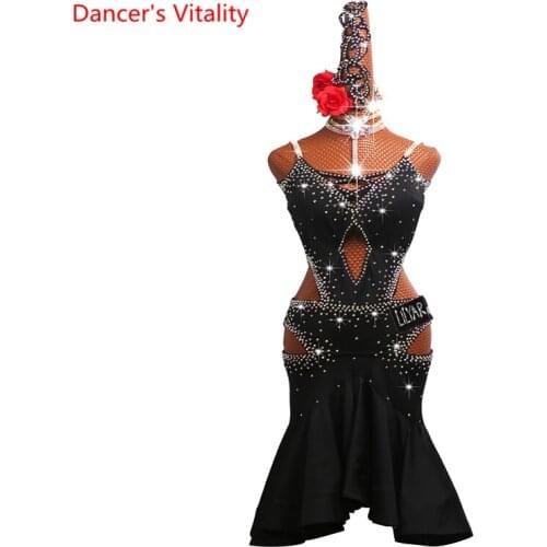 Latin Dance Compeitition Clothing for Women Customized Child Adult Dress Girls Professional Performace Skirt Dance Wear