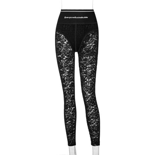 Womens pants zipper lace ladies sexy crochet hollow 2021 summer skinny slim high-waist fashion pants