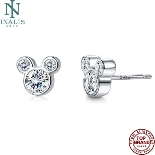 INALIS Sterling Silver Earrings Cute Mouse 5A Cubic Zircon Stud Earring For Women New Year Gift To Friend Adorable Fine Jewelry