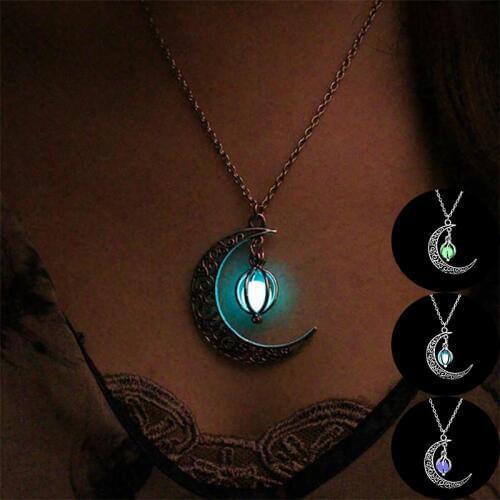 2019 Vintage Luminous Moon Necklace Glow In The Dark Necklace Fashion Pendant Necklace For Women Halloween Girls Jewelry Gift