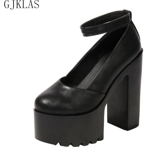 14cm High Heels Platform Pumps Party Shoes for Women Black White Block Heels Fashion Sexy Heel Shoe Zapatos Plataforma Mujer