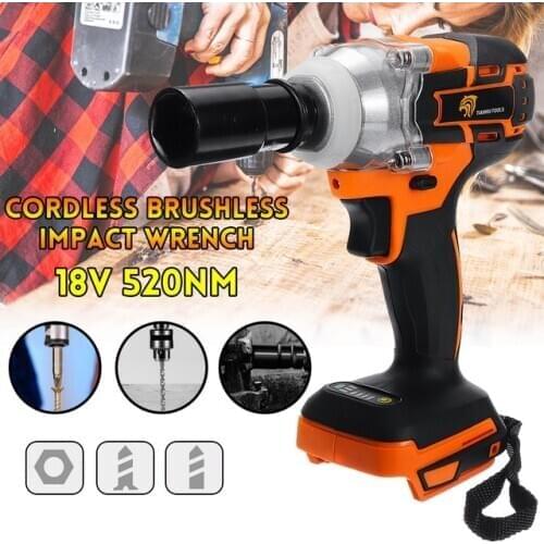 18V Brushless Cordless Electric Impact Wrench Rechargeable 1/2 Socket Wrench Power Tool Hand Tool Wrench Screwdriver Dual Use