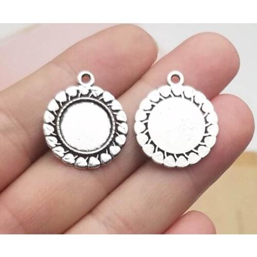 20pcs 12mm Inner Size Antique Silver plated Classic Style Cabochon Base Setting Charms Pendant DIY supplies