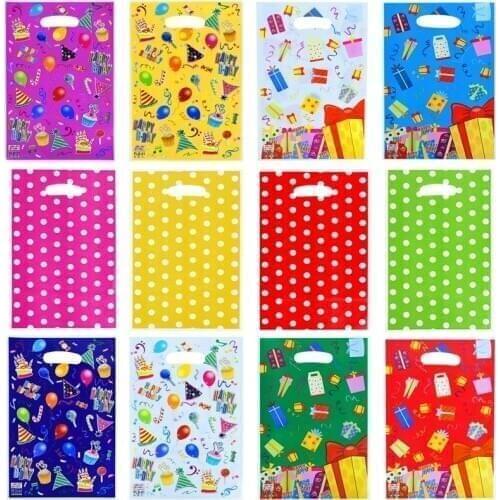 20Pcs Printed Gift Bag Polka Dots Handles Plastic Bag Candy Cookie Baking Packing Shopping Bag Wedding Kids Birthday Party Decor