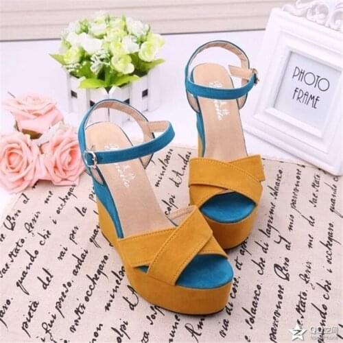 2021 Women Sandals Summer Flock Sweet Female Pumps Wedges Non-slip Ladies Office High Heels Thick Platform Roman Womens Shoes