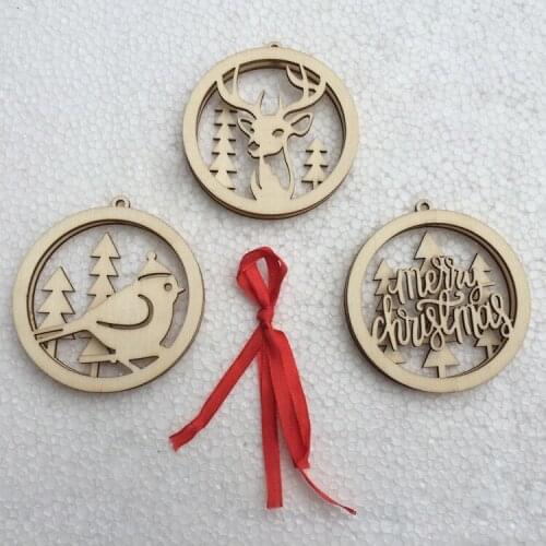 3pcs 9cm Christmas Wood Hanging Ornament Merry Christmas for Christmas Tree Decoration Ornament Christmas Decoration Supplies