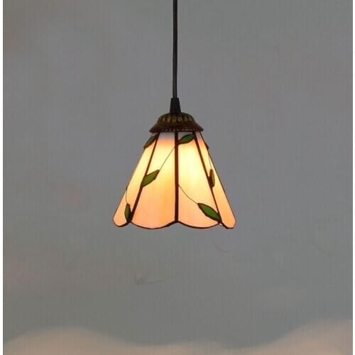 6-Inch Tiffany Colored Glass Restaurant Bar Counter Small Droplight American Retro Hotel Leaves Art Glass Lamp