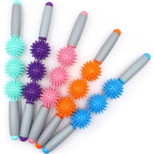 Anti Cellulite Massager Stick Anti-Cellulite Trigger 3Spiked Balls Stick Body Foot Leg Slimming Massage Muscle Roller Relax Tool