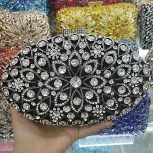 White Rhinestone Black Party Prom Purse 100% Handmade Women Diamond Bag Oval Shape Female Crystal Evening Clutch Phone Wallets