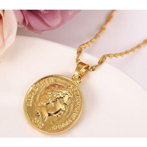 British Solomon Islands Ten Cents Coin Sea Spirit Ngoreru Gold Color & Brass,Arab/Africa pendant necklace women girl gift