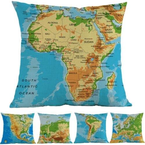 Color Style World Map Africa America Asia Europe Geographical Linen Throw Pillow Case Home Sofa Decorative Cushion Cover 45x45cm