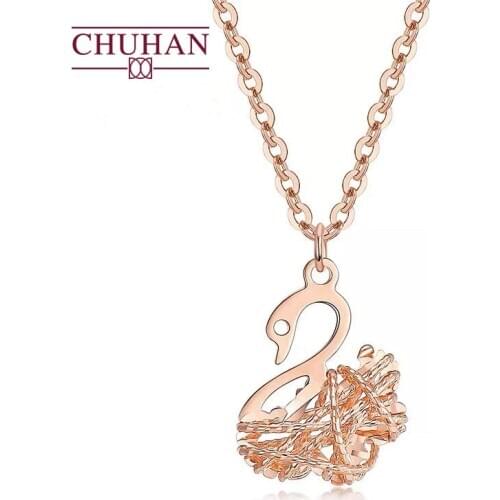 CHUHAN 18k Rose Gold Little Swan Pendant Au750 Hollow out Necklace Clavicle Chain Real Gold Jewelry Romantic Sweet Gift Woman