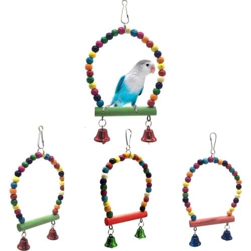 Random Color Parrot Arch Swing Wooden Decorative Bird Cage Swing Parrot Stand Perch With Bell Birds Climbing Hanging Toy
