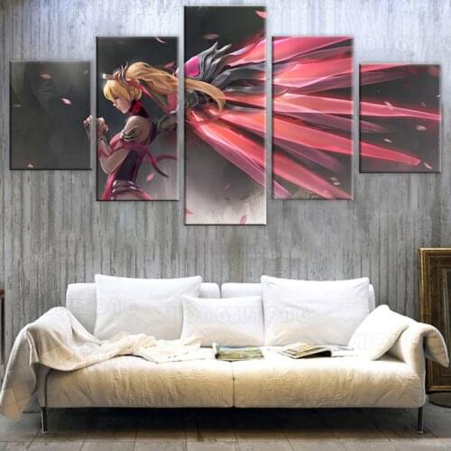 Home Decor Poster HD Pictures Prints Canvas 5 Piece Modular Pink Mercy Overwatch Game Living Room Decorative Painting Framed