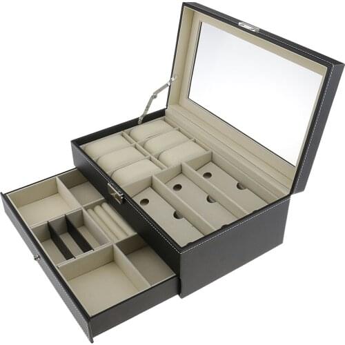 Medium Size Jewelry Watch Glasses Storage&Display PU Leahter Case Two Layers