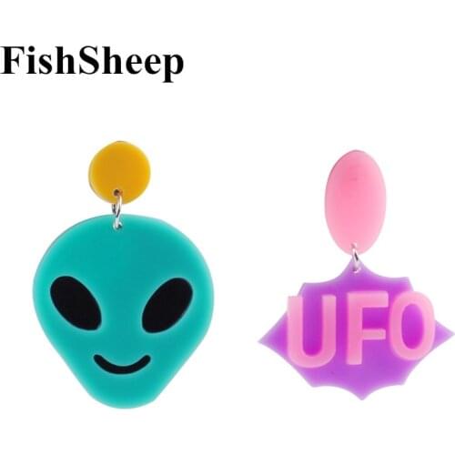 FishSheep Fashion Alien UFO Drop Earrings For Women Lovely Korean UFO Saucerman Spaceship Earrings 2021 Fashion Acrylic Jewelry